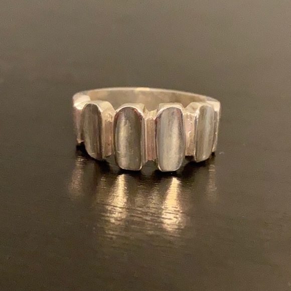 Rounded Geometric 925 Sterling Silver Ring Wide Band - Picture 2 of 9